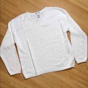 Avalin White V-Neck Knit Sweater One Size Made in USA 100% Cotton